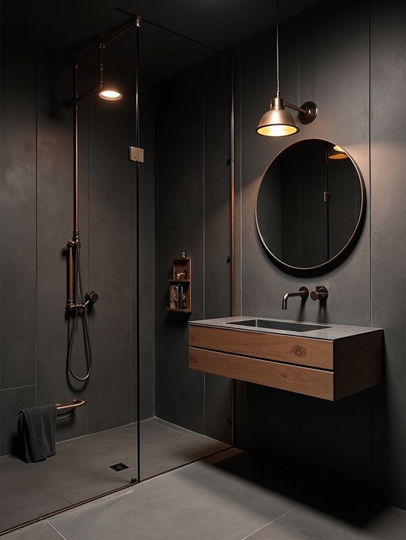 bold industrial dark bathroom