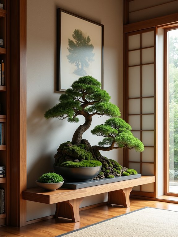 bonsai displays create serenity