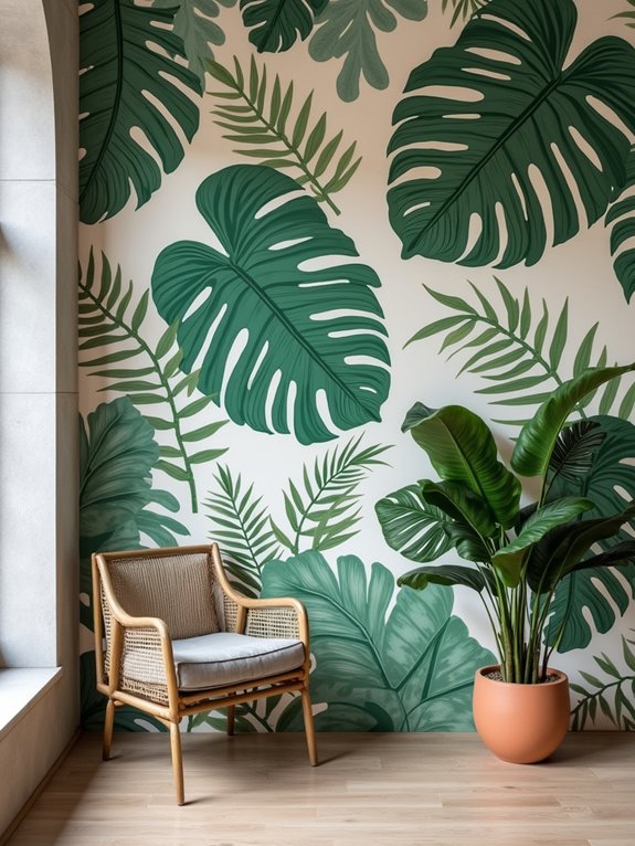 botanical illustrations accent wall