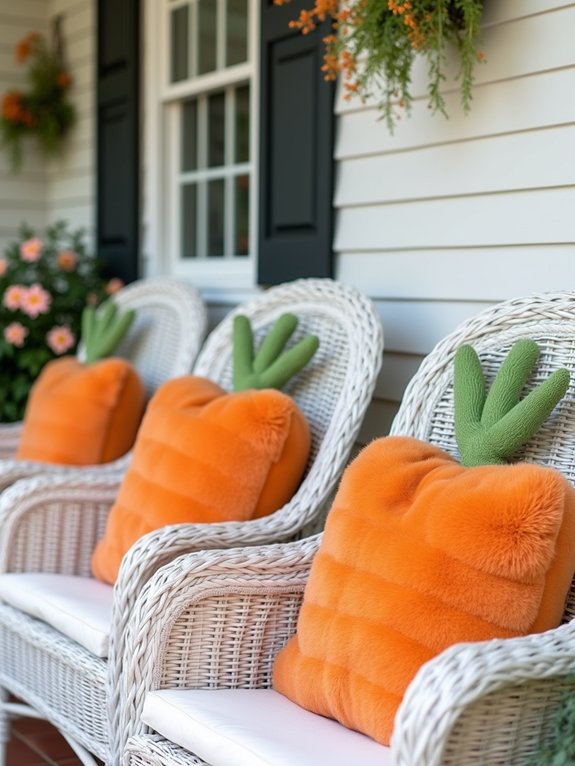 carrot themed porch pillows