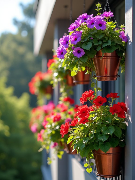 cascading flowers in containers