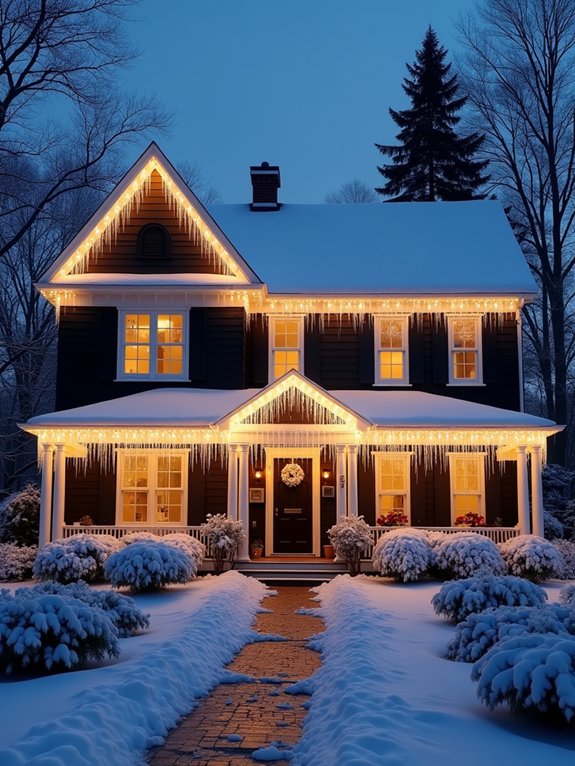 cascading white icicle lights