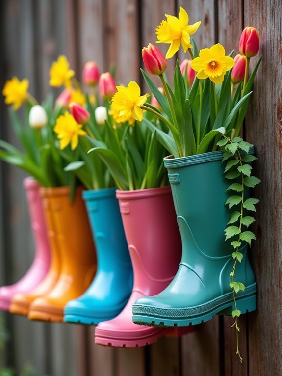 charming boot planter display