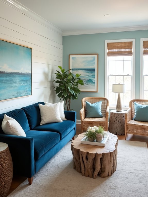 coastal inspired navy seafoam decor
