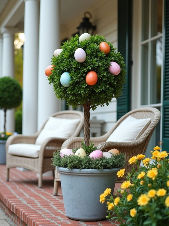 colorful easter egg topiaries