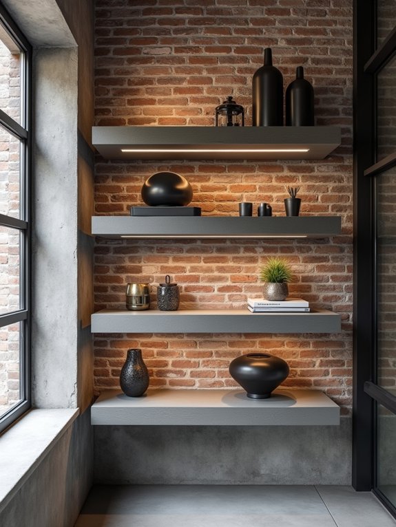 concrete shelves with industrial charm