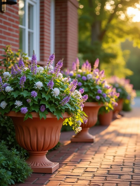 coordinated planters enhance entrances