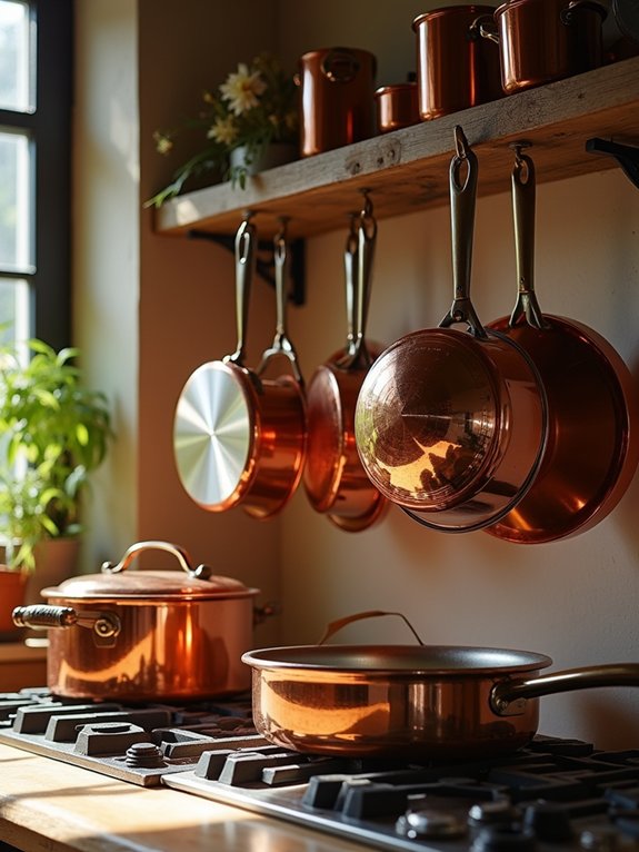 copper cookware decorative arrangements