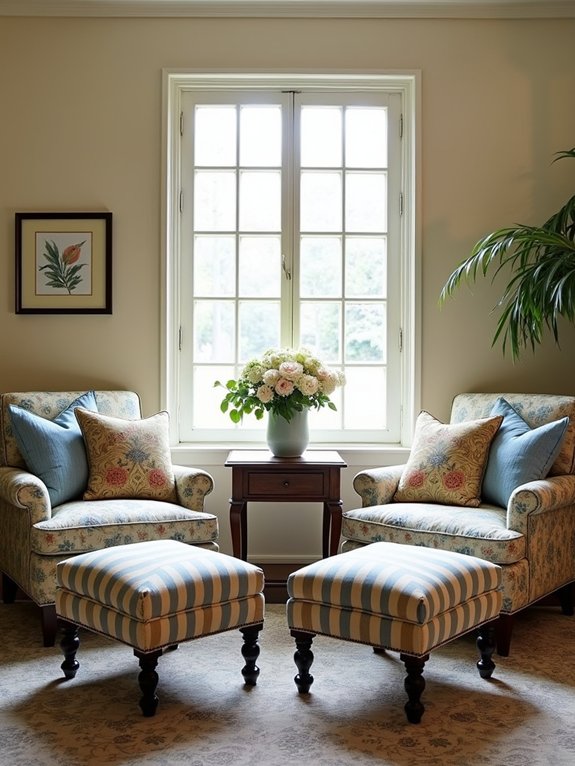 cozy mixed pattern upholstery