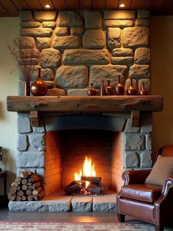 cozy rustic fireplace design