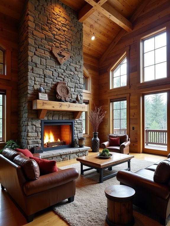 cozy rustic stone fireplace