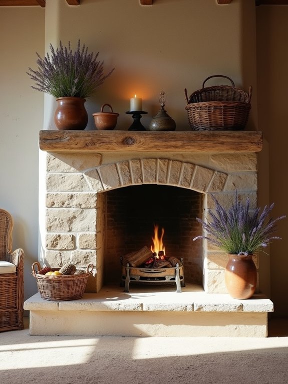 cozy stone fireplace styling