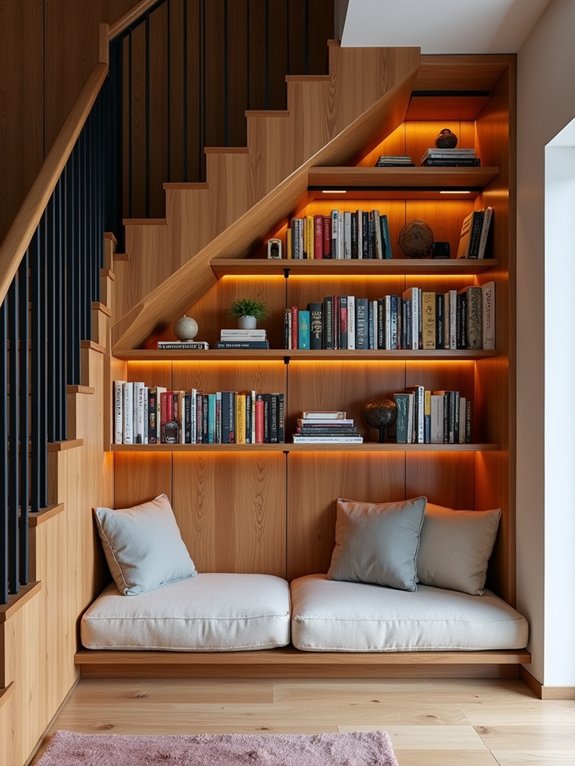 cozy under stair library design
