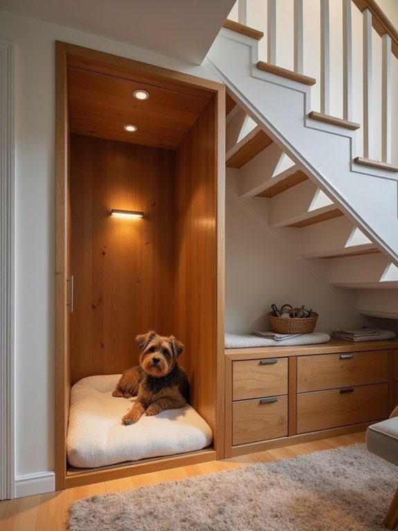 cozy under stairs dog retreat