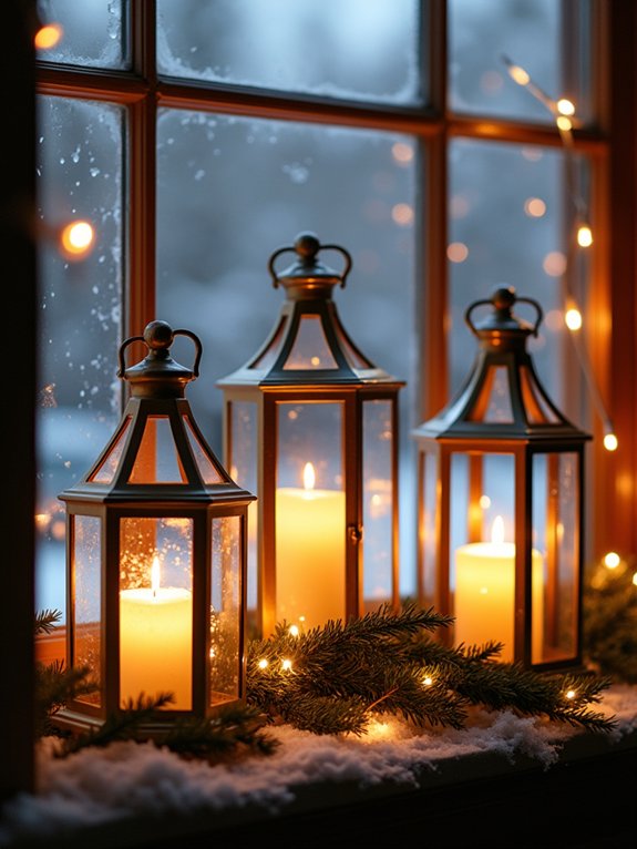 cozy window lantern arrangements