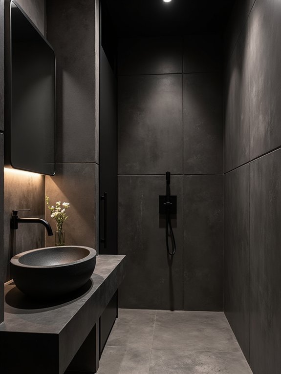 dark concrete bathroom aesthetics