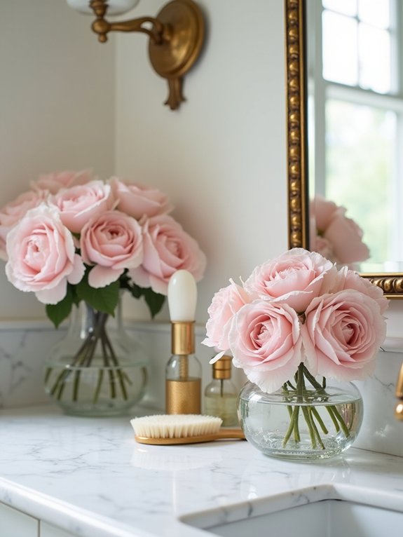 delicate bathroom shelf styling