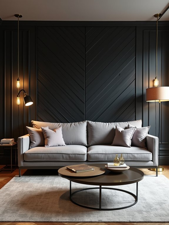 dramatic black herringbone design