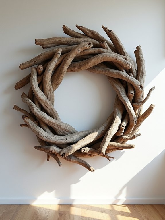dramatic driftwood wall installation