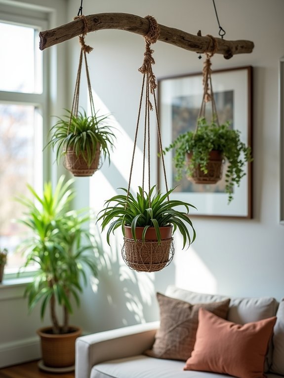 driftwood hanging plant display