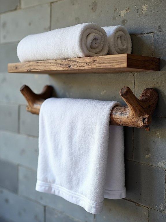 driftwood towel rack decor