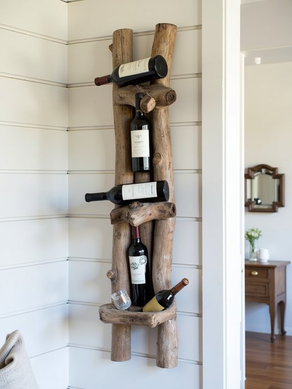 driftwood wine rack display