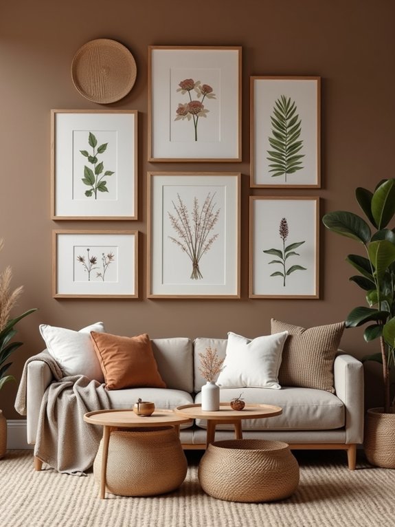 earth toned gallery wall display