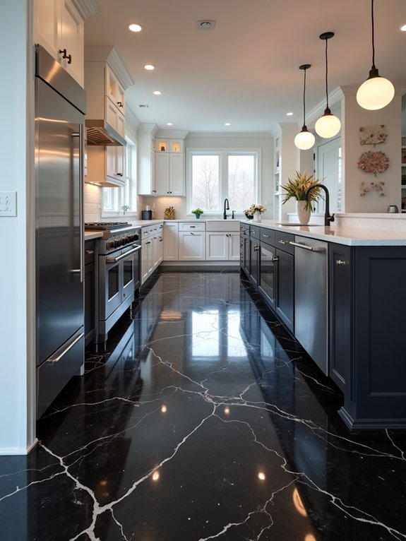 elegant black kitchen flooring