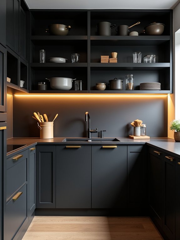 elegant black kitchen storage