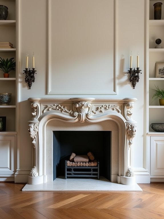 elegant carved stone mantels