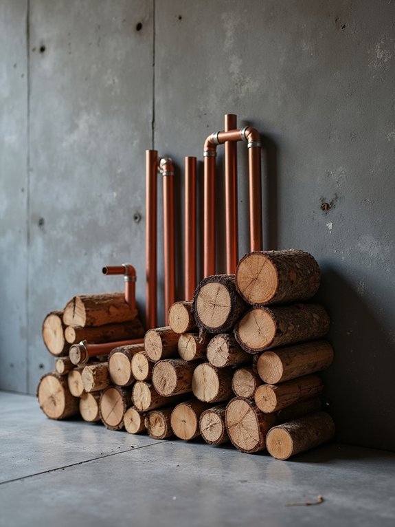 elegant copper pipe log holder