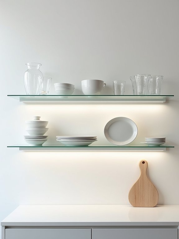 elegant floating glass shelves