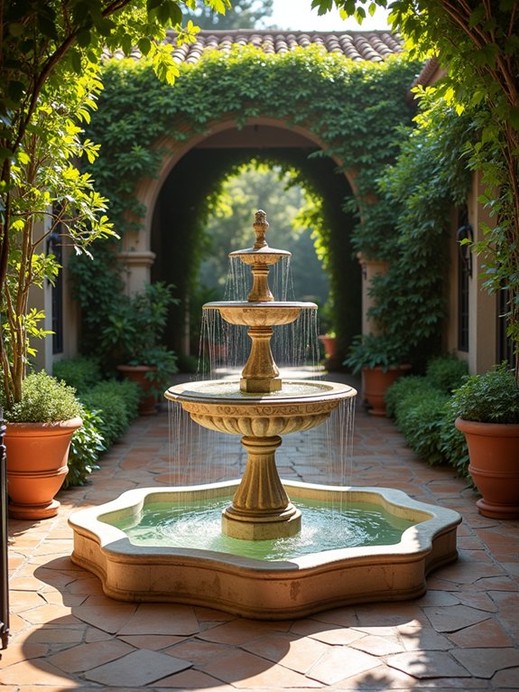elegant mediterranean courtyard fountains