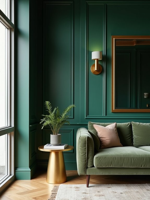 emerald green with gold accents