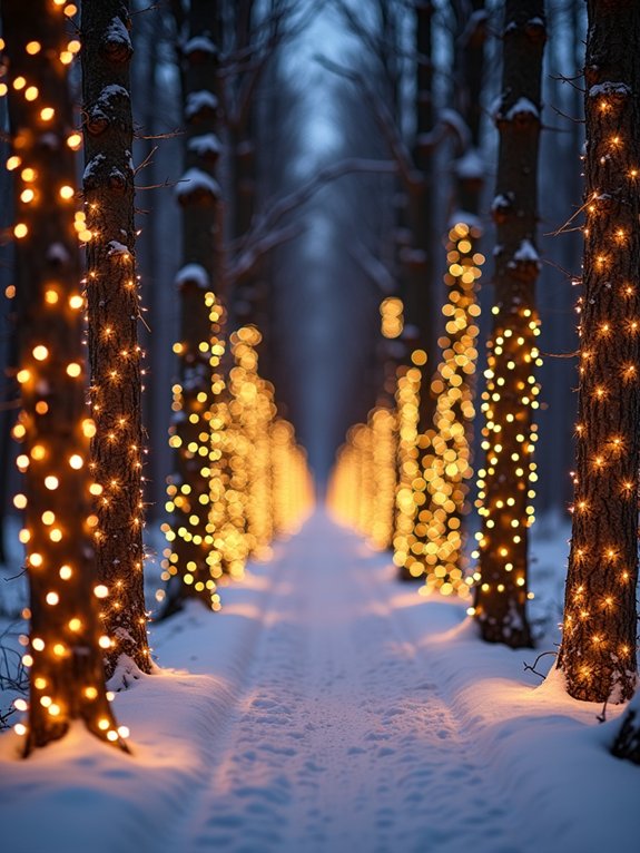 enchanting illuminated tree trunks
