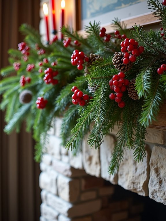 evergreen garland with holly
