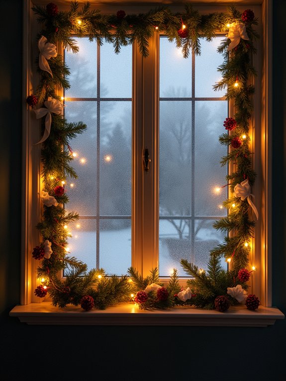 evergreen holiday window decorations