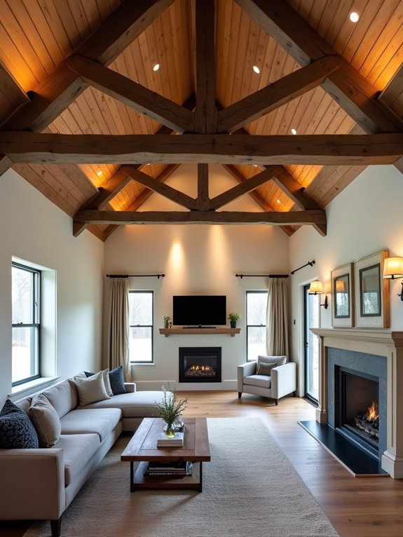 exposed beams enhance rustic charm