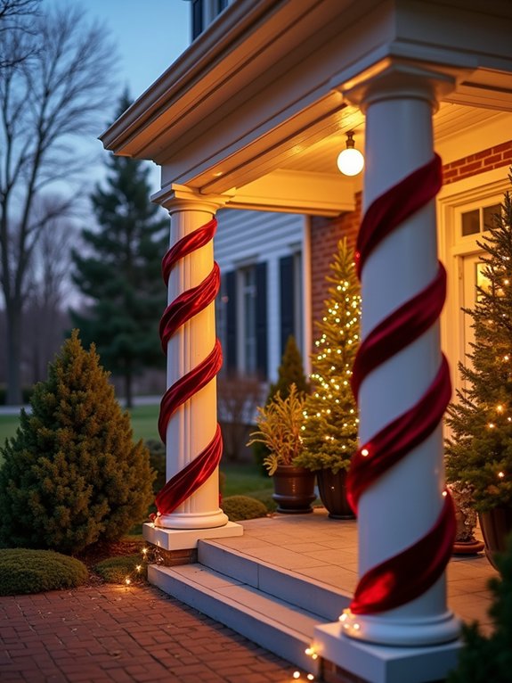 festive ribbon wrapped columns