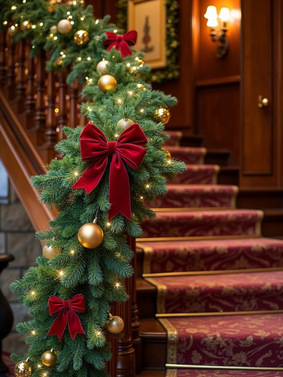 festive staircase garland decoration
