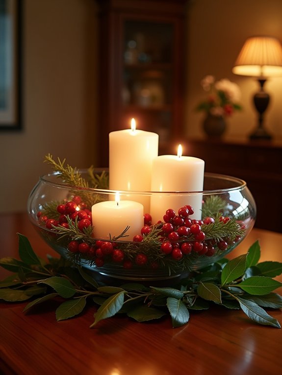 floating candles and holly