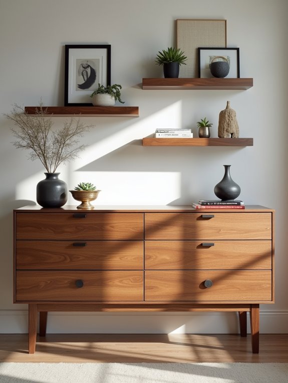 floating shelves enhance decor