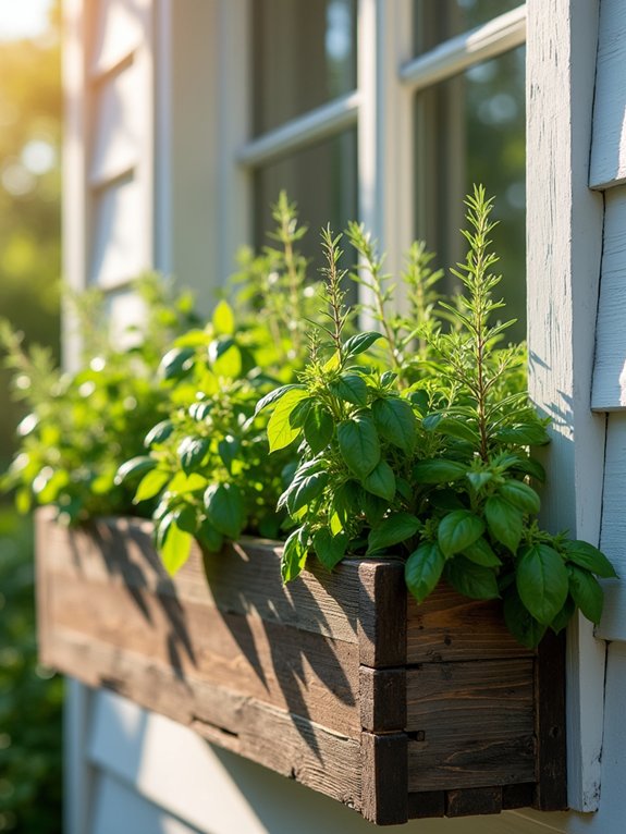 fresh herbs in window
