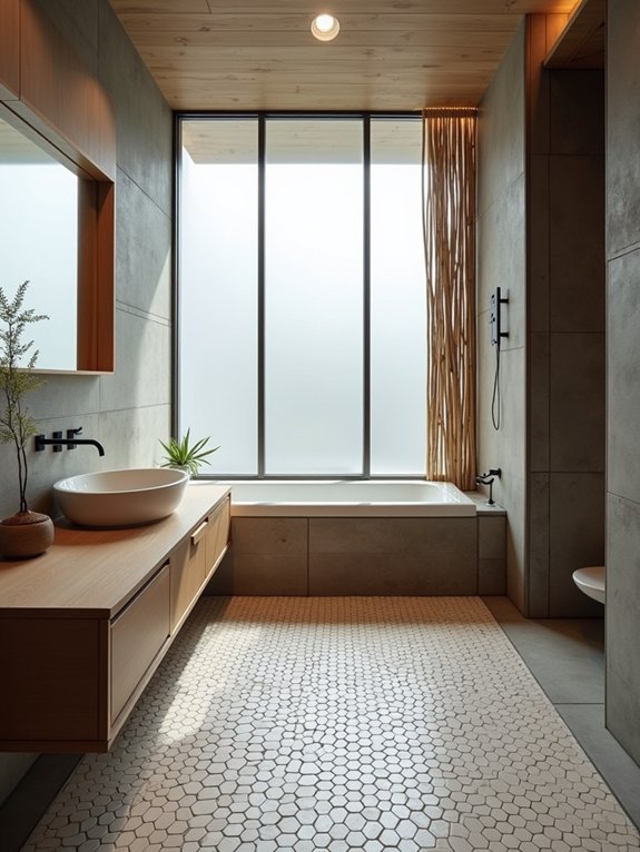 geometric designs enhance japandi bathrooms
