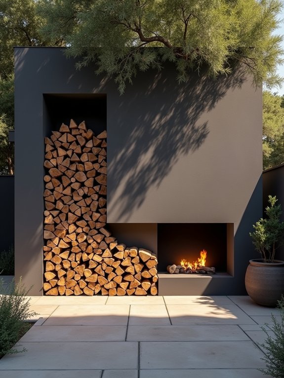 geometric firewood storage art