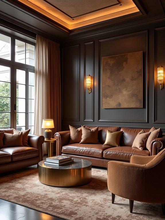 gold accents enhance brown elegance