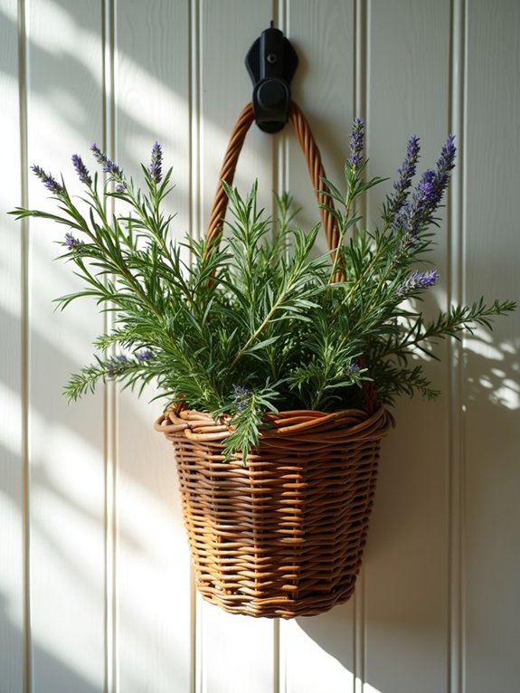 herb filled front door basket