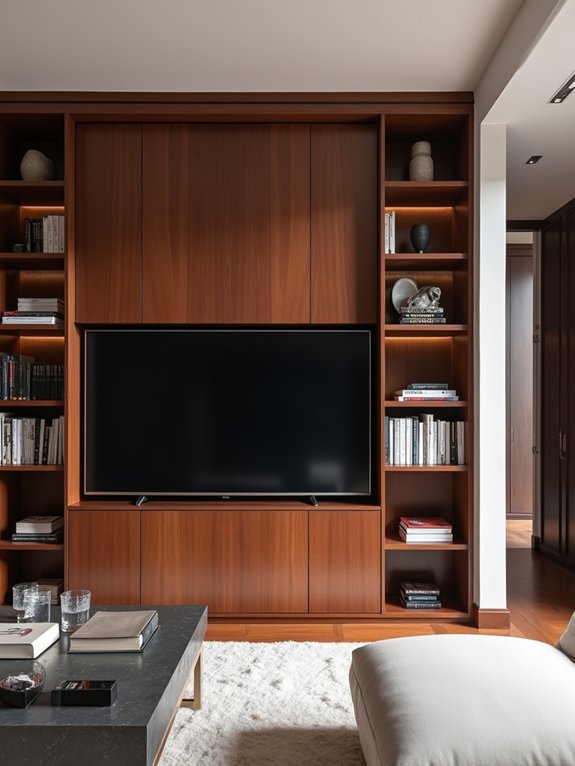 hidden tv bookshelf design