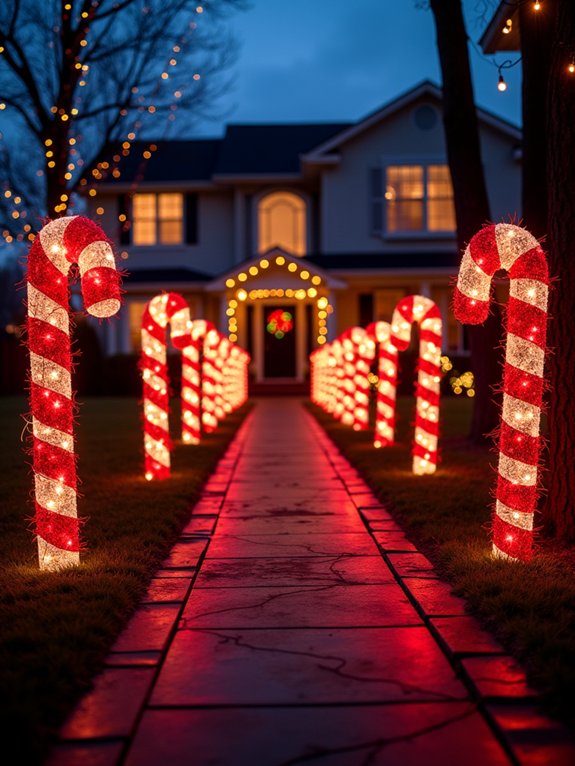 illuminated candy cane pathway
