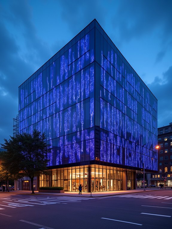 illuminated glass panel facades